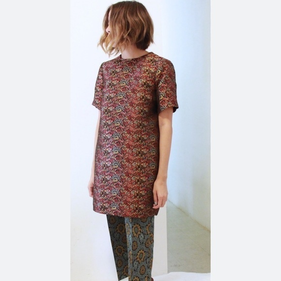 ZARA Jacquard Short Sleeve Oversized Tunic Shift Dress - Picture 2 of 11